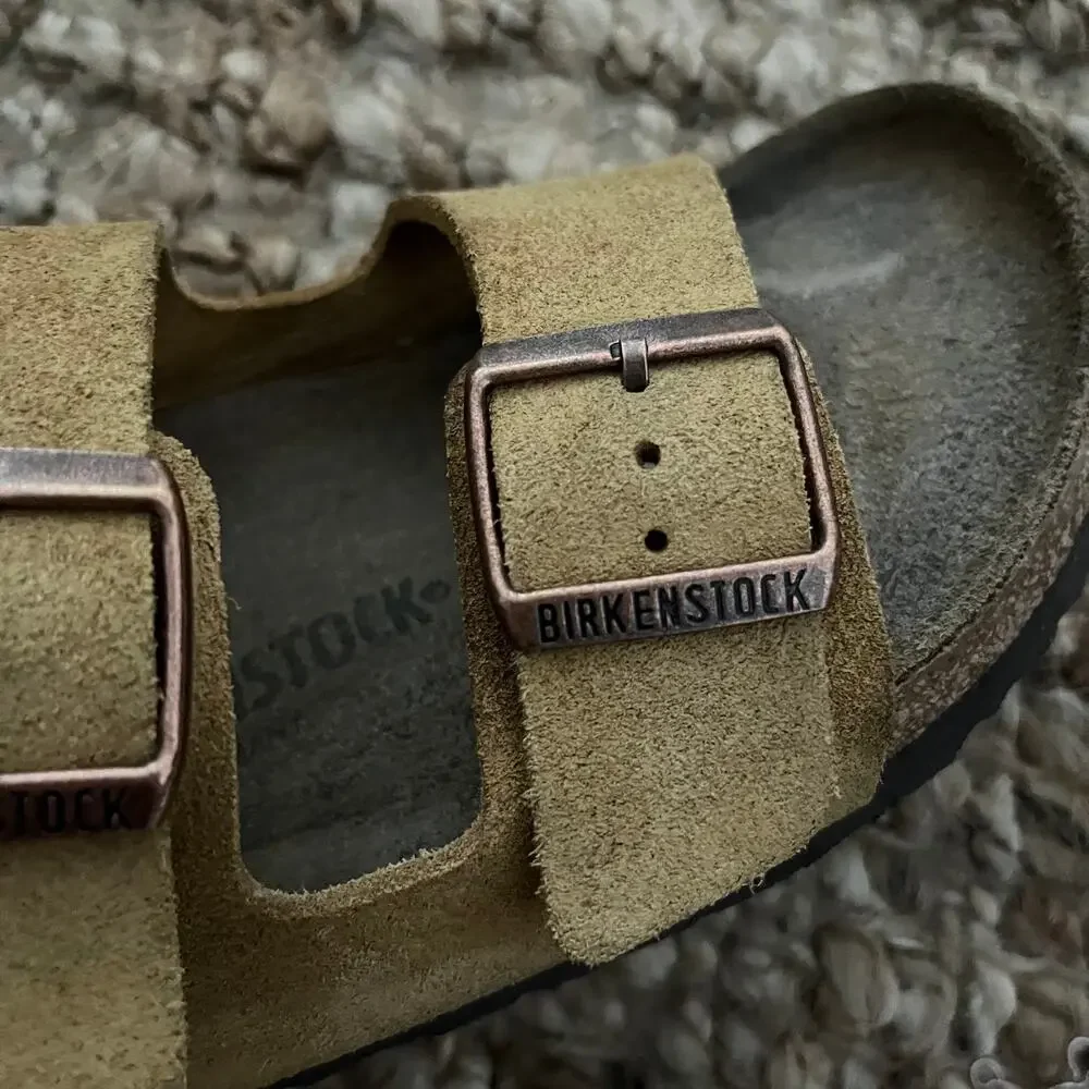 Birkenstock Arizona Taupe Suede Leather Sandals Size 40 Narrow Women 9 Men 7
